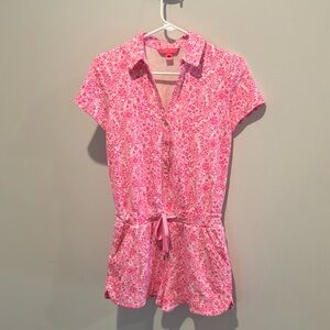Lily Pulitzer V-neck Romper, Bright Pink & White Floral Design, Size XS
